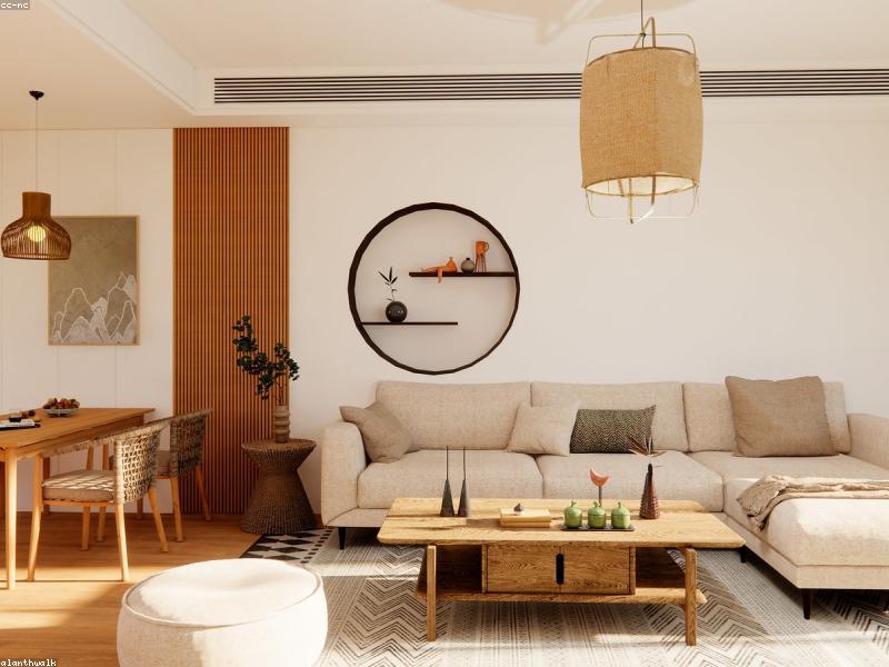 Photorealistic image of a modern living room with a large smart TV displaying an IPTV interface showing multiple live TV channels, sleek tech style, ambient lighting